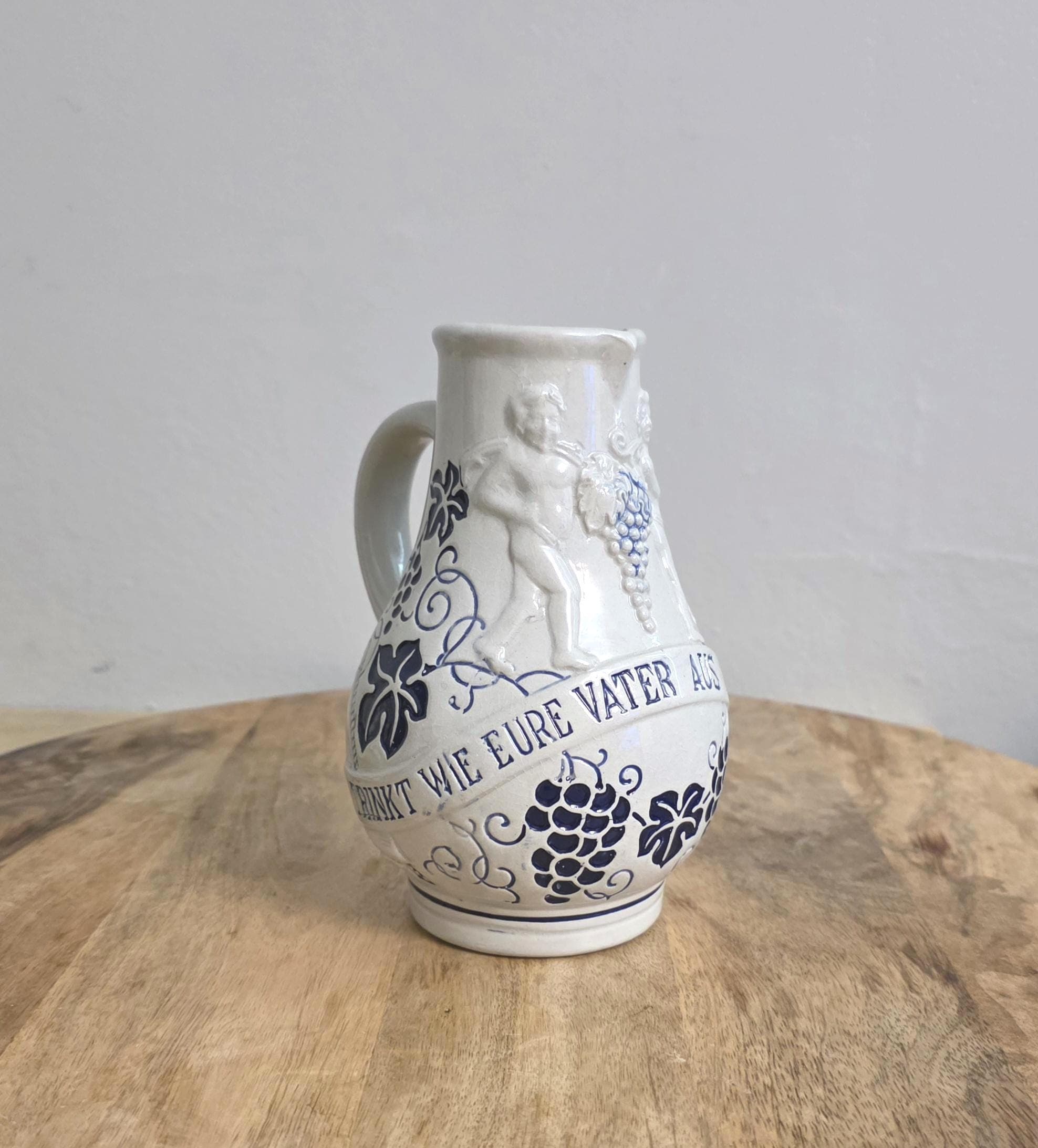 Vintage German Blue and Gray Stoneware Pitcher - Thumbnail 3