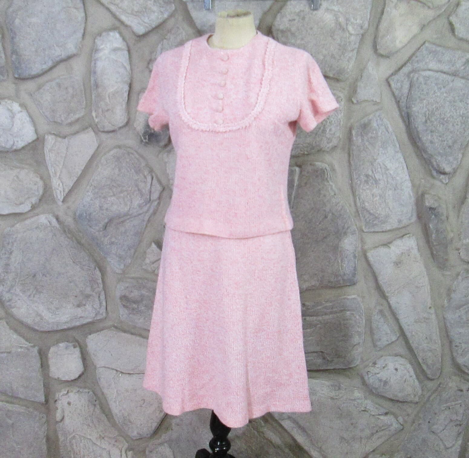 Vintage 1960's Bobbie Brooks Pink Heather Knit Skirt Suit