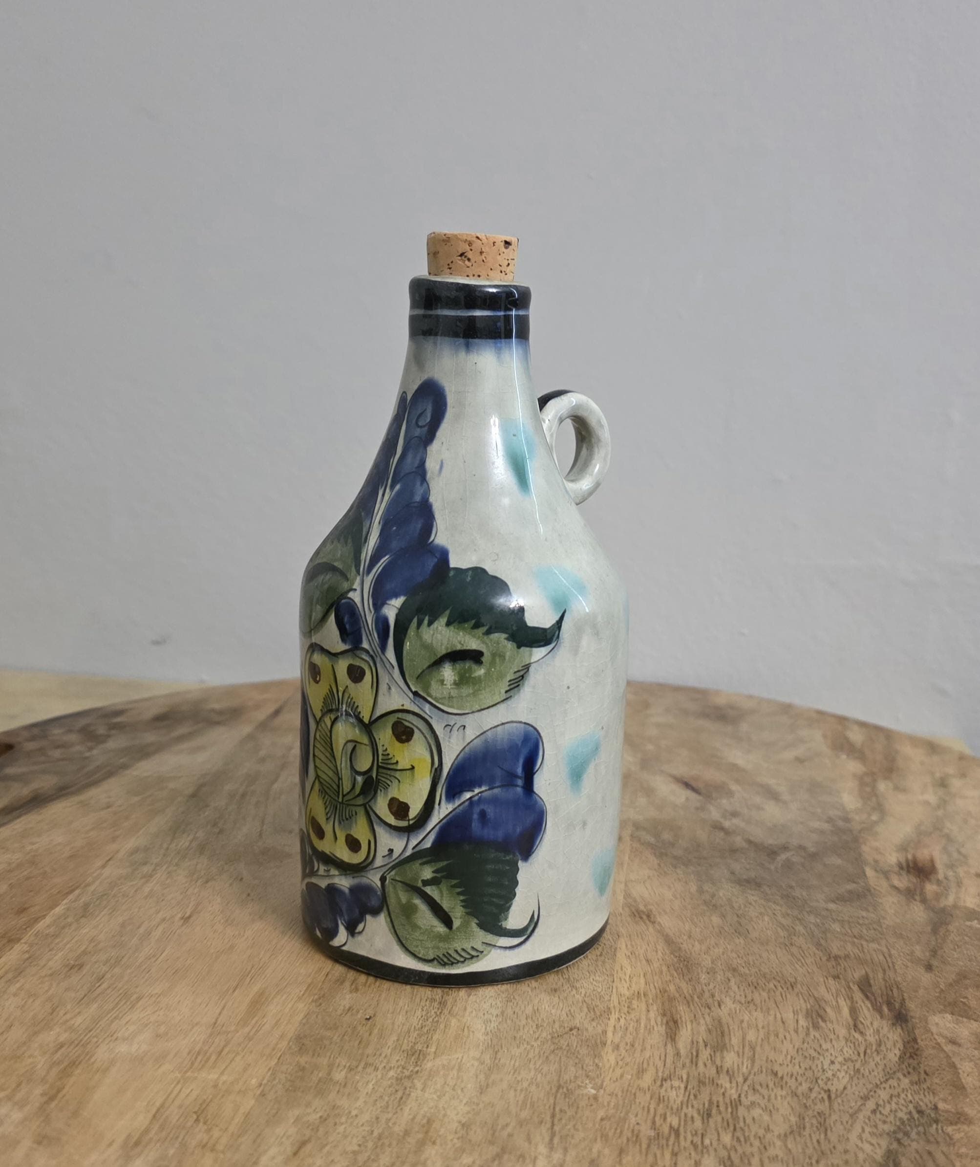 Vintage Tonala Mexico Pottery Corked Bottle