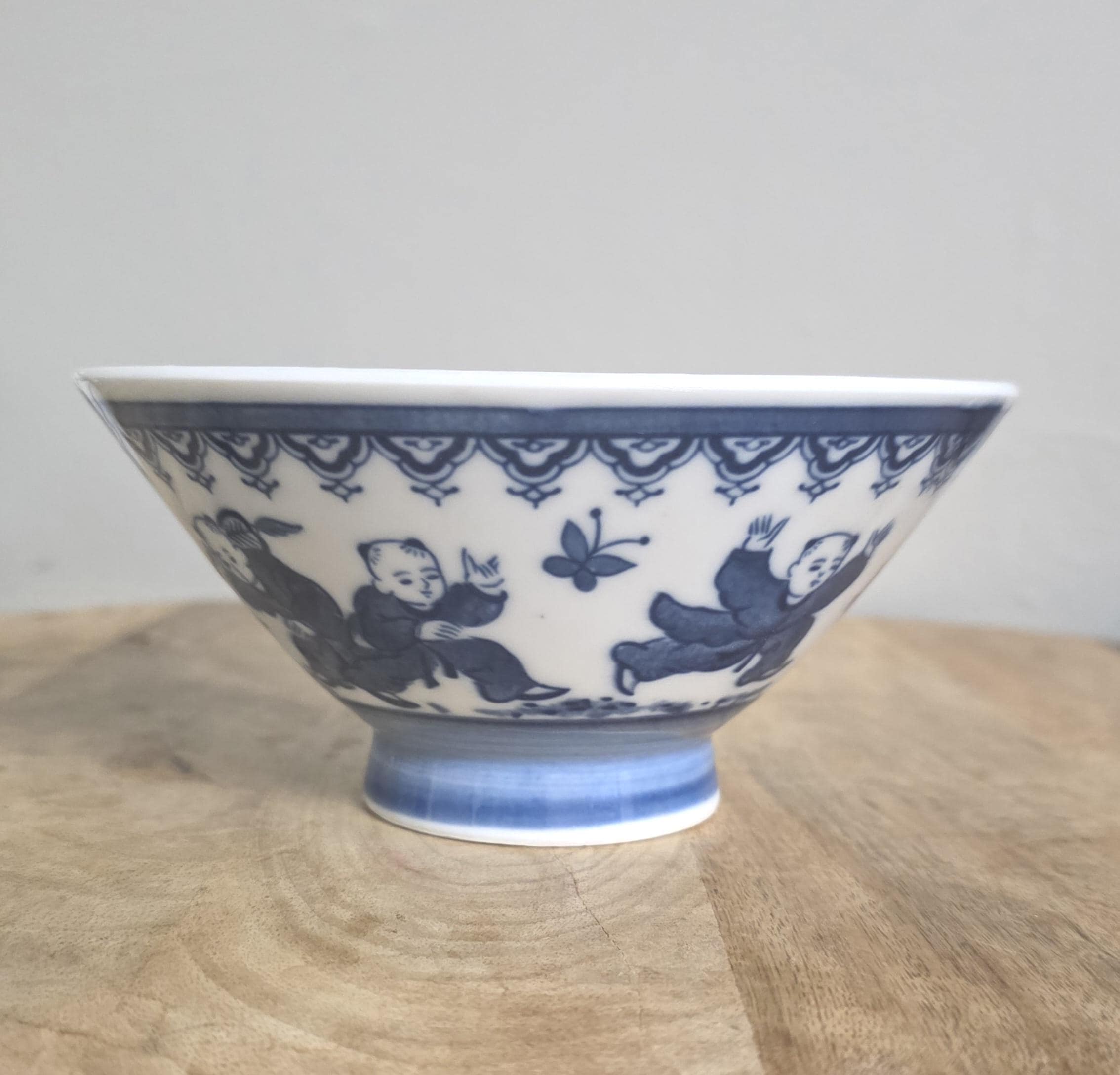 Vintage Blue and White Chinese Boys Karako Bowl