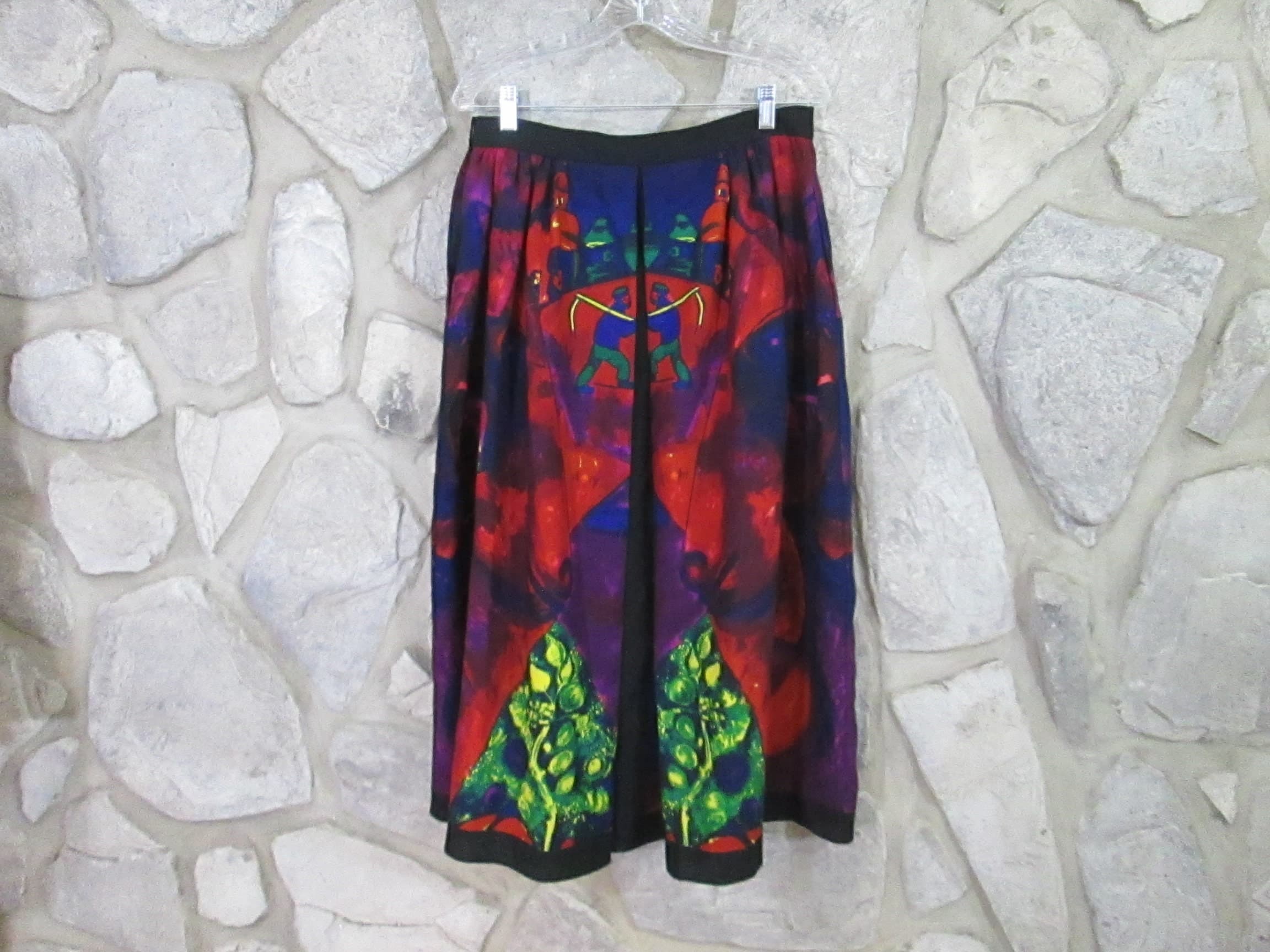 Vintage 1980's Agatha Brown Woven Wool Graphic Skirt - Thumbnail 4