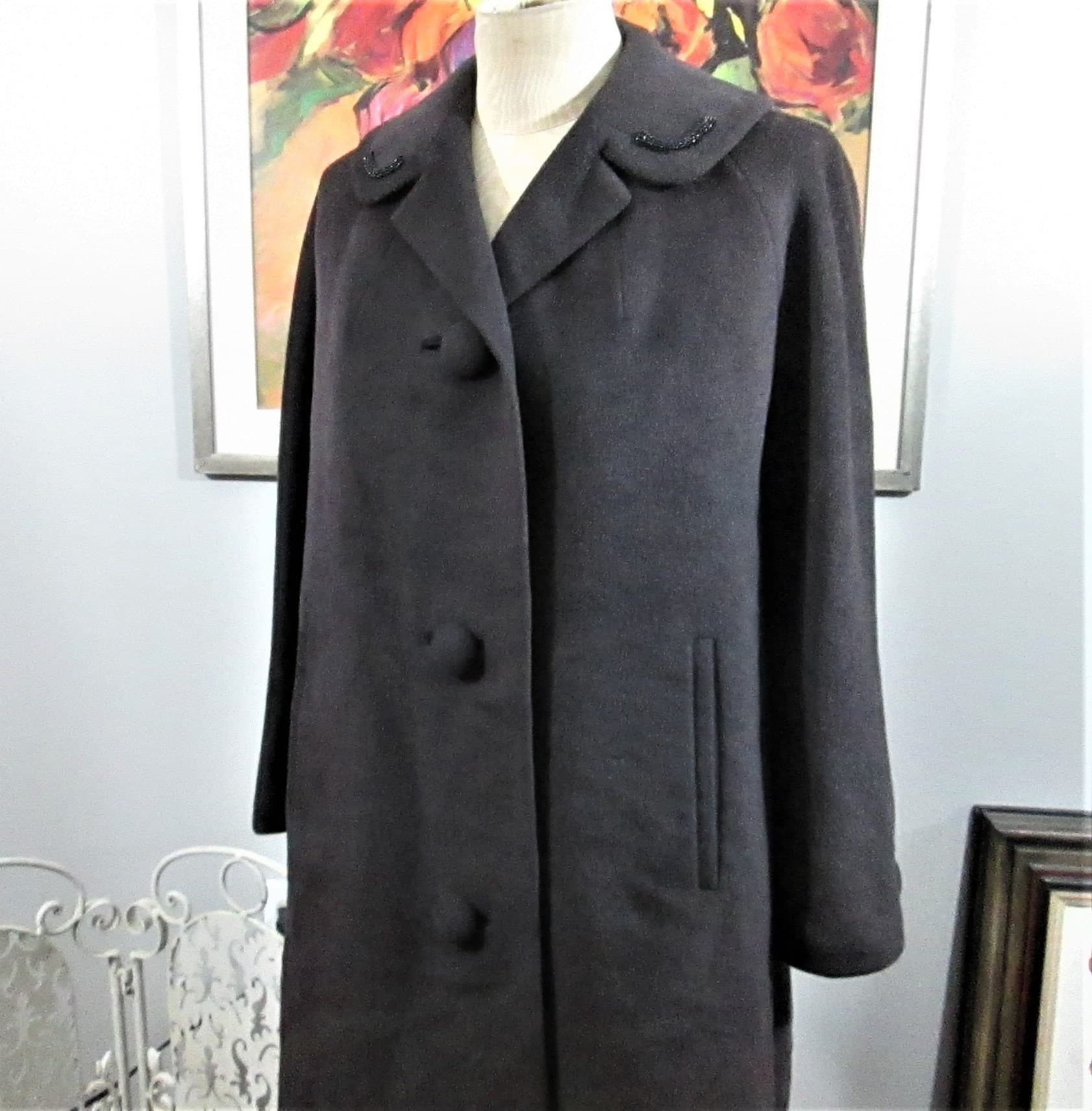 Vintage 1950's Mohair Beaded Coat - Thumbnail 2