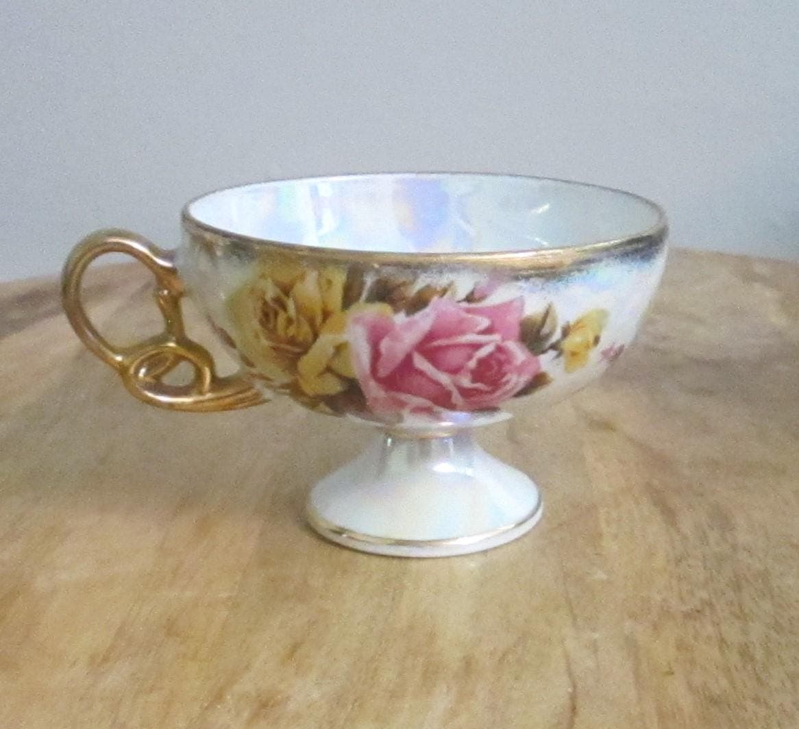Vintage English China Rose Pattern Tea Cup - Thumbnail 3