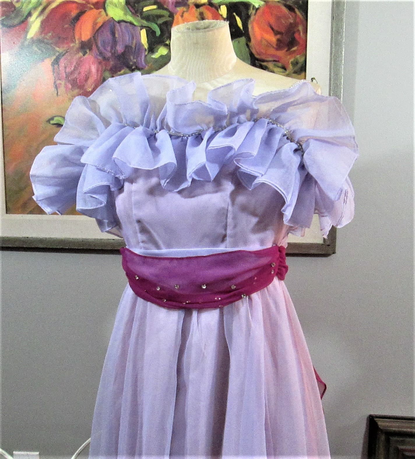 Vintage 1970's Lavender Prom Dress, XXXS - Thumbnail 2