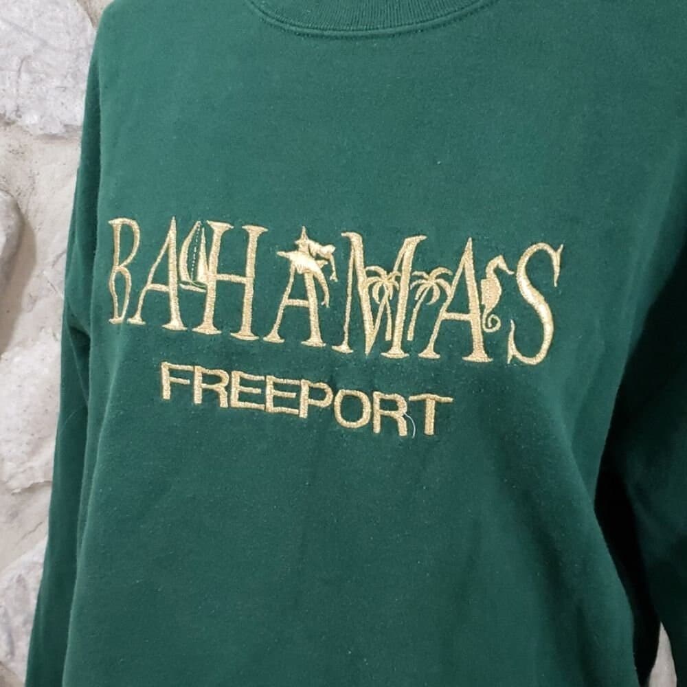 Vintage Jerzees Freeport Bahamas Green Sweatshirt - Thumbnail 2