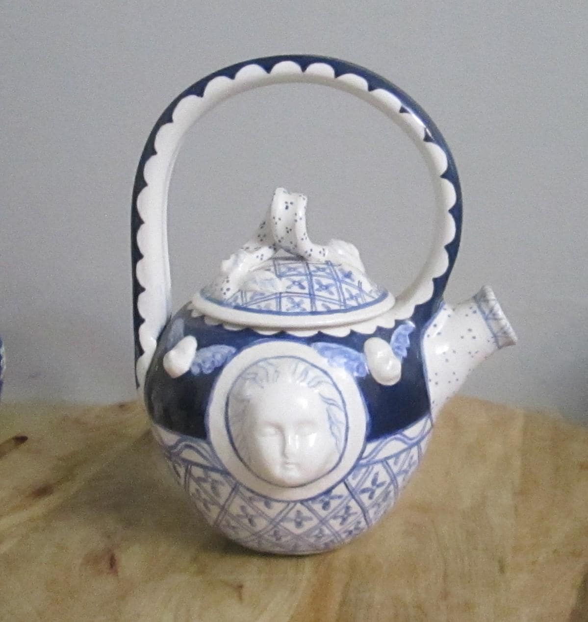 Vintage Moultrie Creek Studios Pottery Blue and White Teapot, 1992 - Thumbnail 3