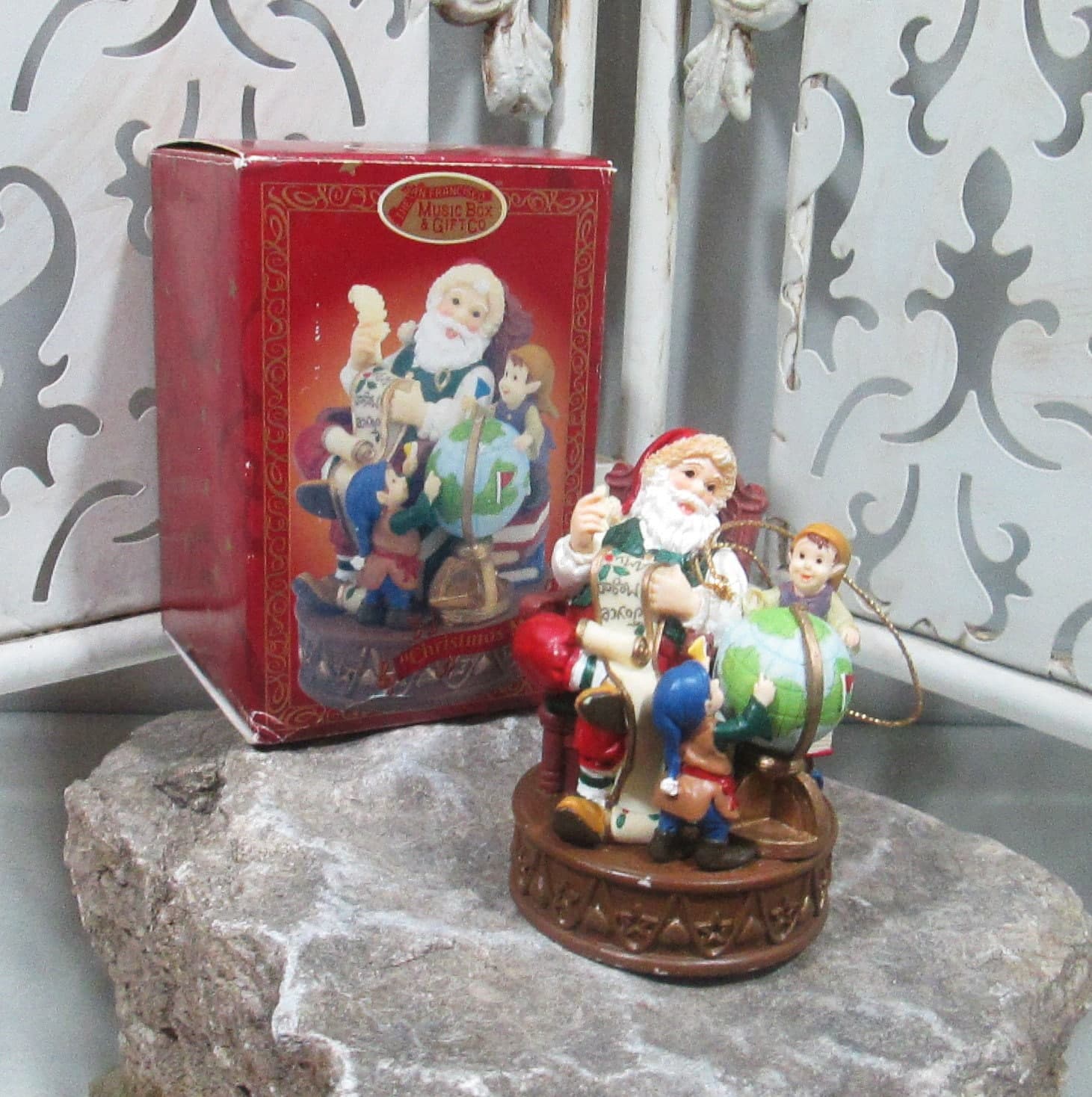 Vintage San Francisco Music Box Co Santa with List Musical Ornament