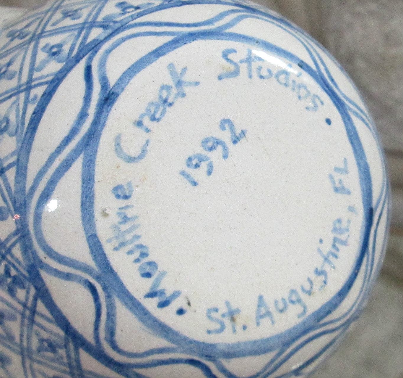 Vintage Moultrie Creek Studios Pottery Blue and White Teapot, 1992 - Thumbnail 4