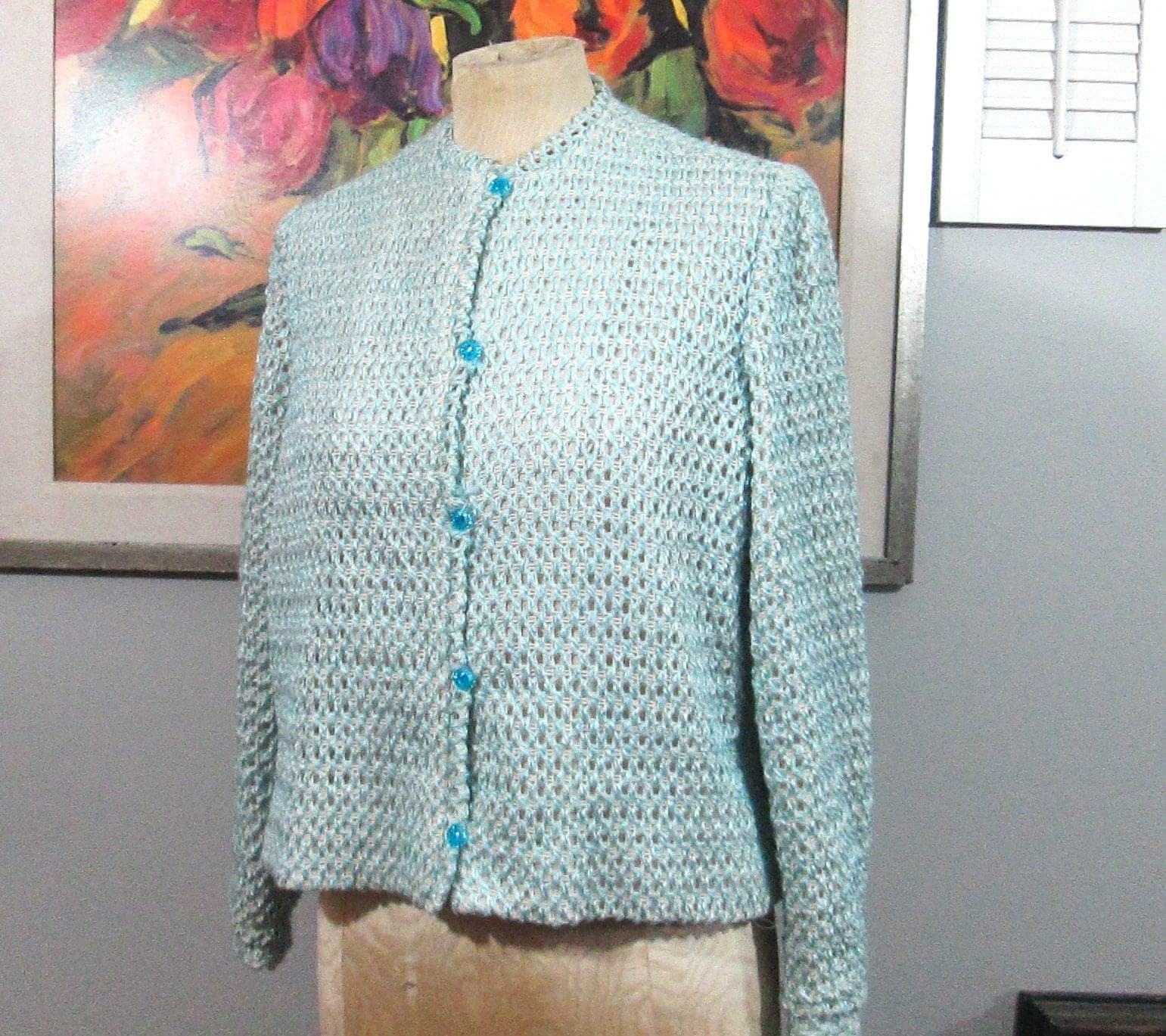 Vintage Blue and White Knit Sweater Suit Jacket