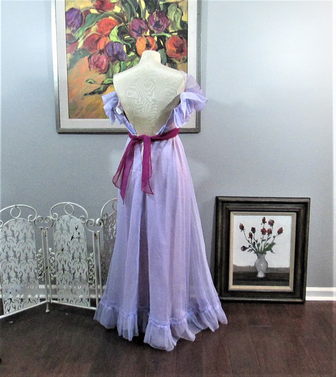 Vintage 1970's Lavender Prom Dress, XXXS - Thumbnail 4