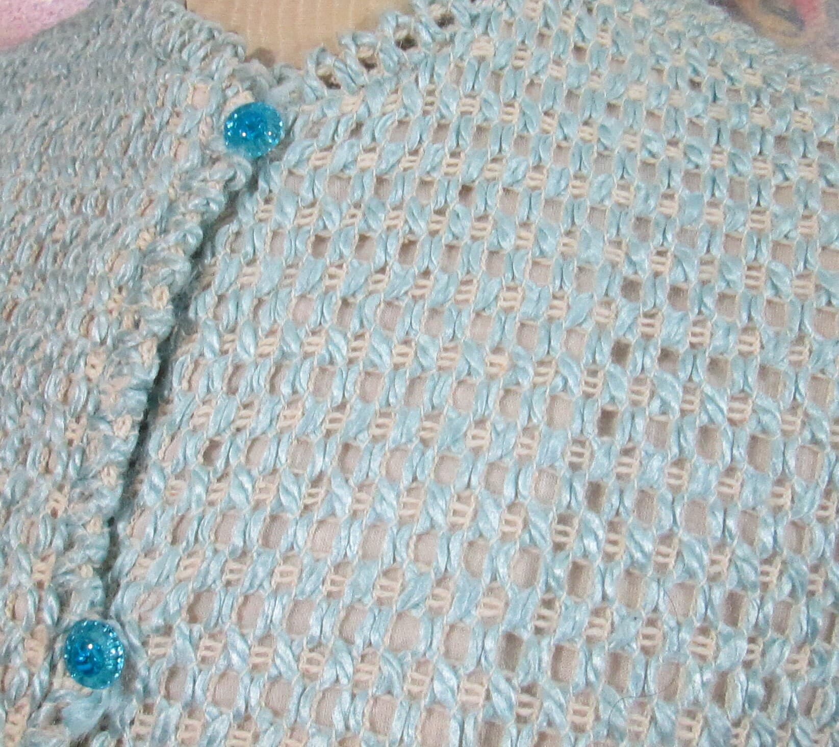 Vintage Blue and White Knit Sweater Suit Jacket - Thumbnail 3