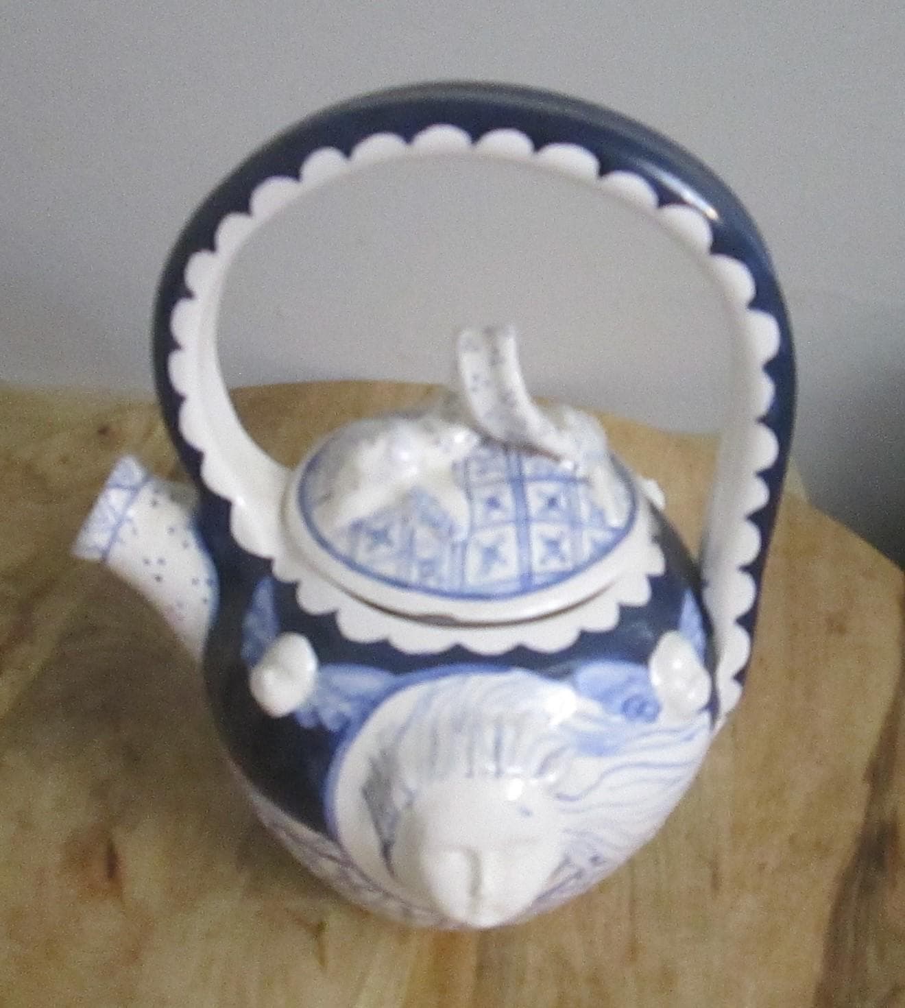 Vintage Moultrie Creek Studios Pottery Blue and White Teapot, 1992 - Thumbnail 2