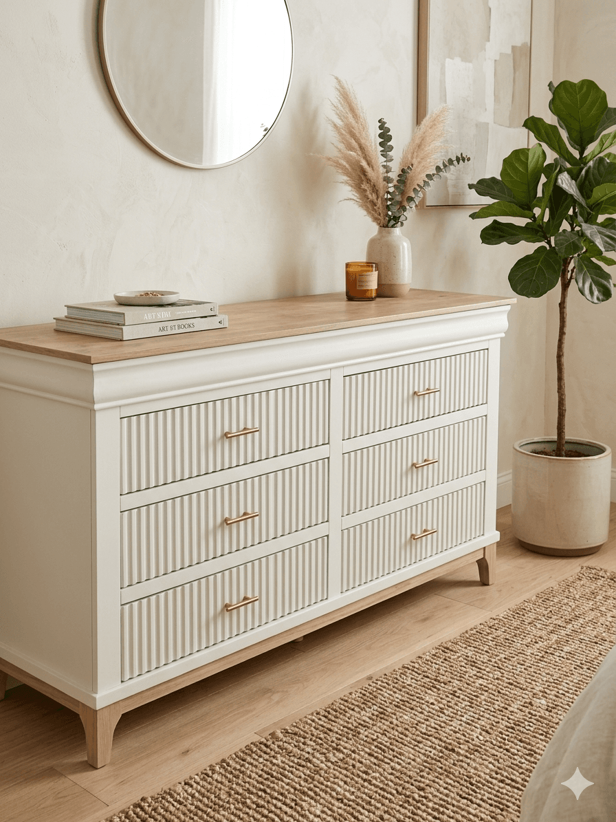 Stunning Fluted Modern 6-Drawer Dresser – Refinished by Plank & Gable Studios.