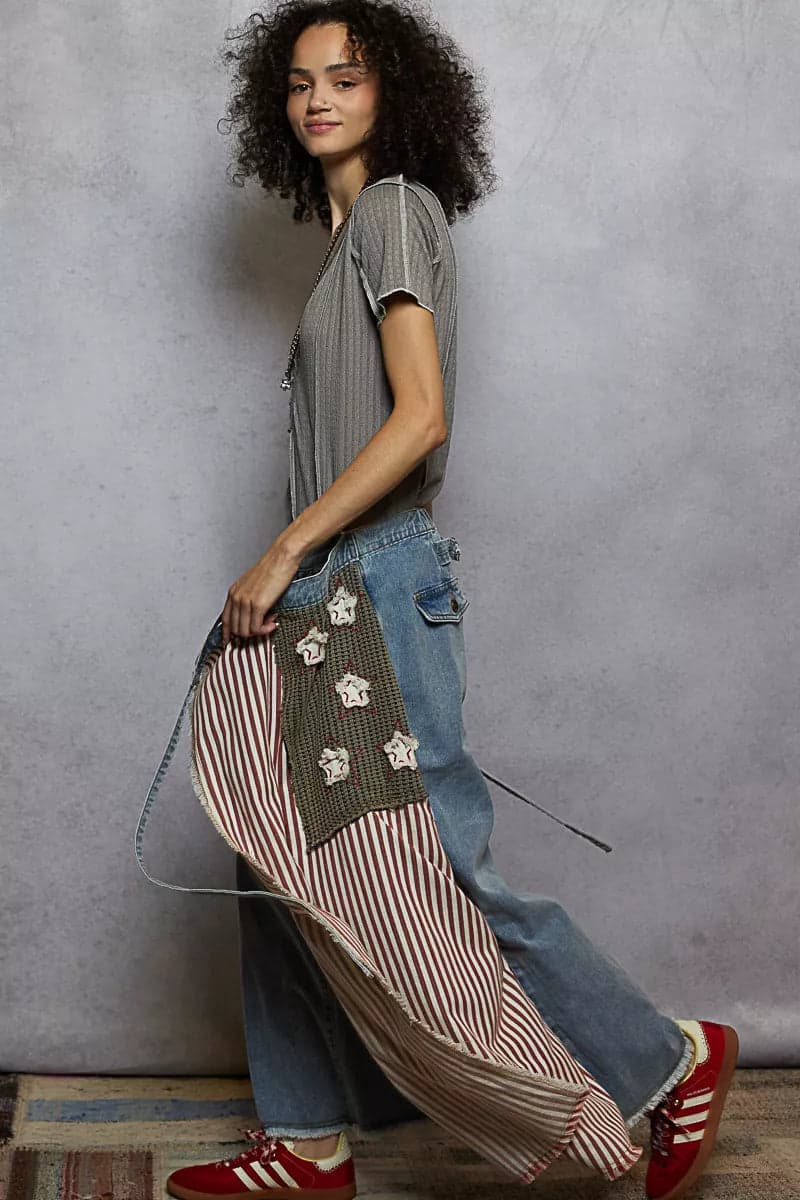 POL V-Neck Short Sleeve Top with Stitch Seam Detail - GREY / L - Thumbnail 7