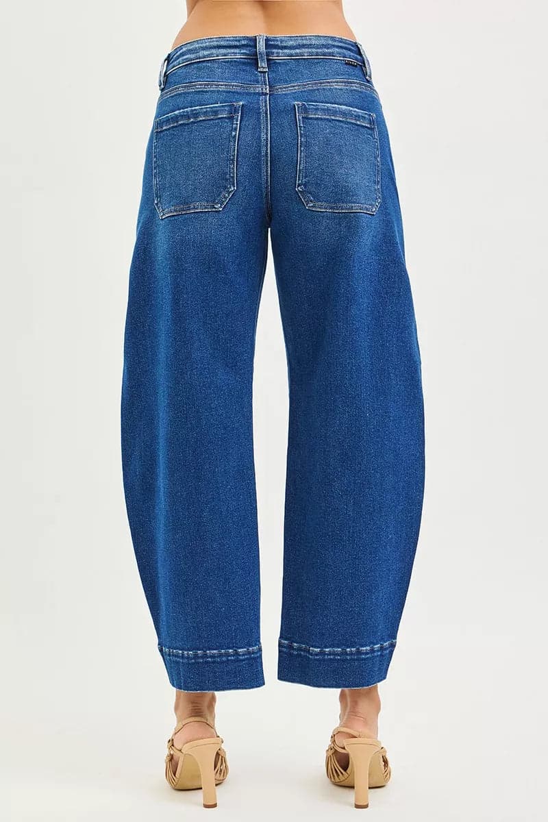 RISEN Mid Rise Crop Barrel Jeans - DARK / 11 - Thumbnail 4