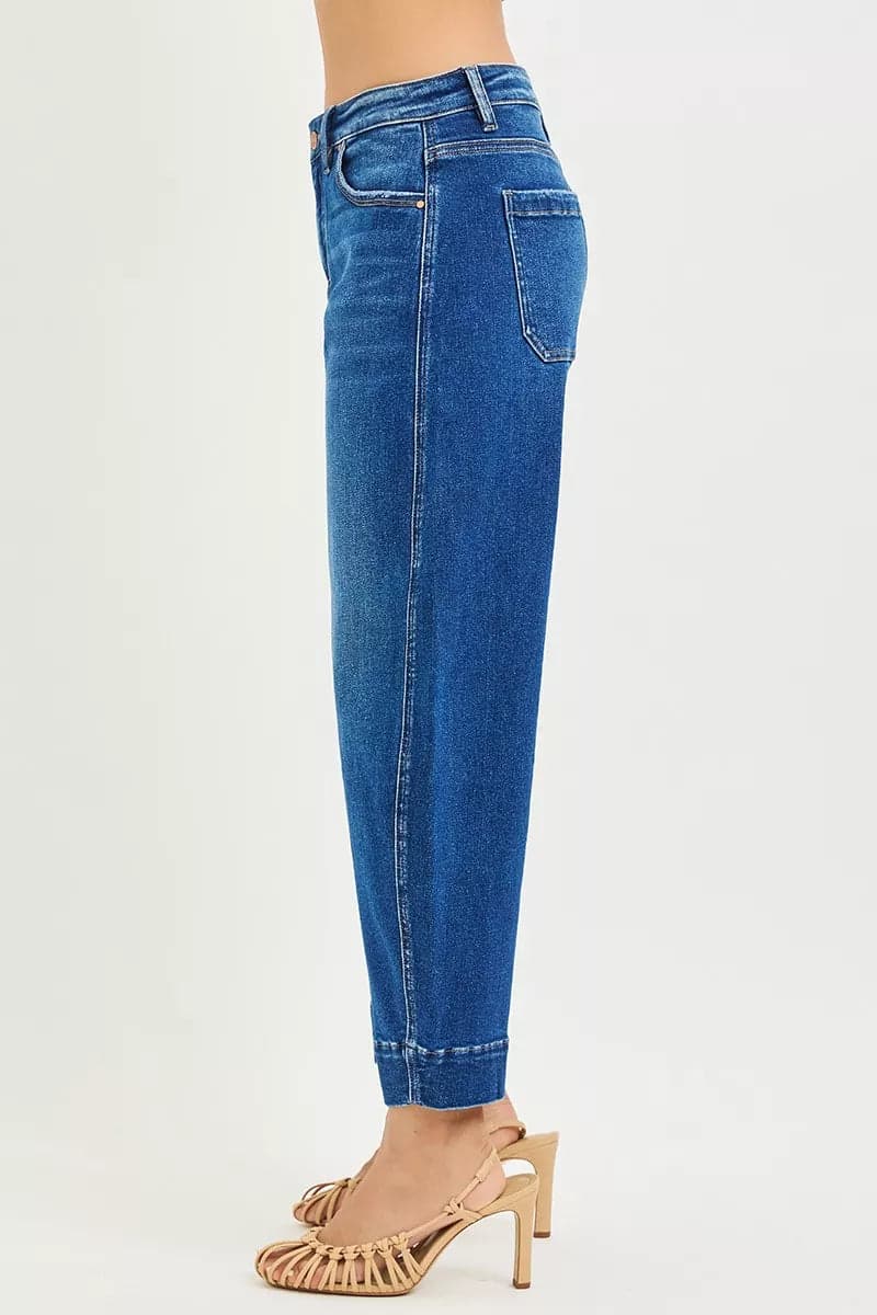 RISEN Mid Rise Crop Barrel Jeans - DARK / 11 - Thumbnail 5