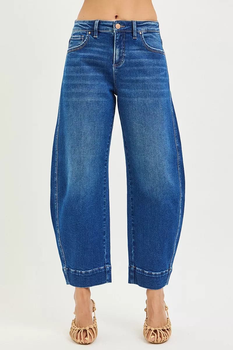RISEN Mid Rise Crop Barrel Jeans - DARK / 11 - Thumbnail 3