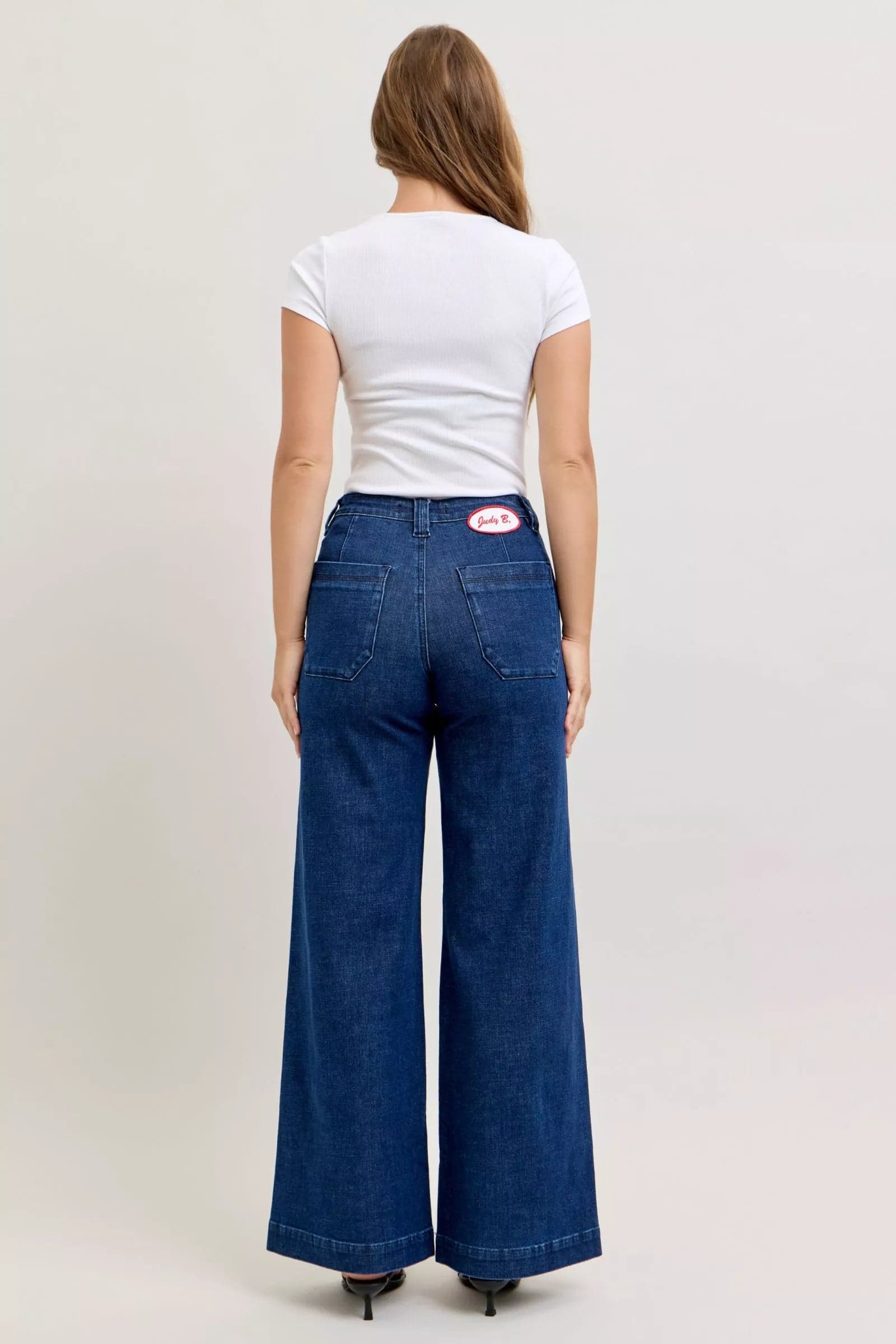 Judy Blue High-Waisted Retro Wide Jeans with Patch Pkts & Twisted Seams - DK / 13(31) - Thumbnail 8