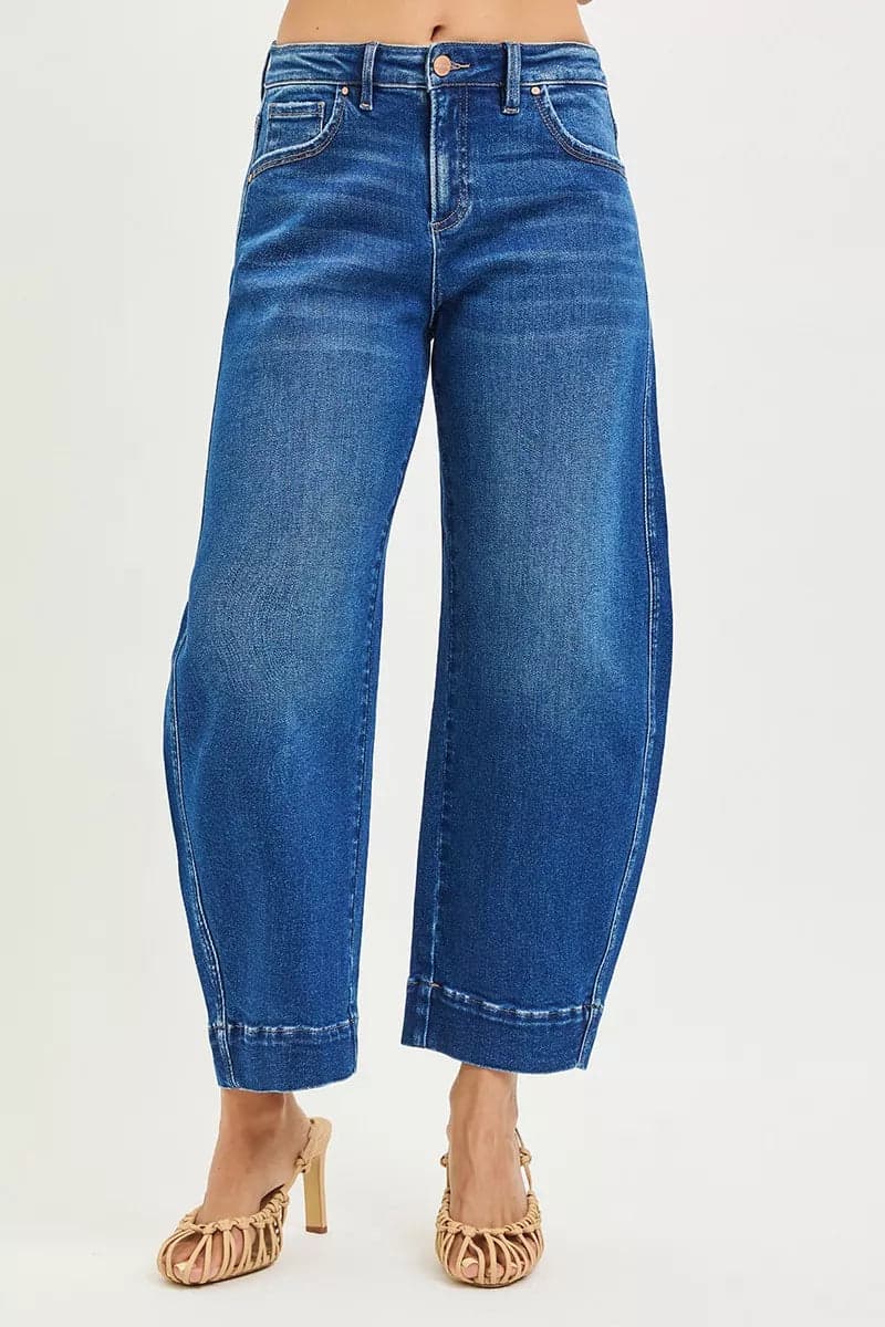 RISEN Mid Rise Crop Barrel Jeans - DARK / 11 - Thumbnail 2