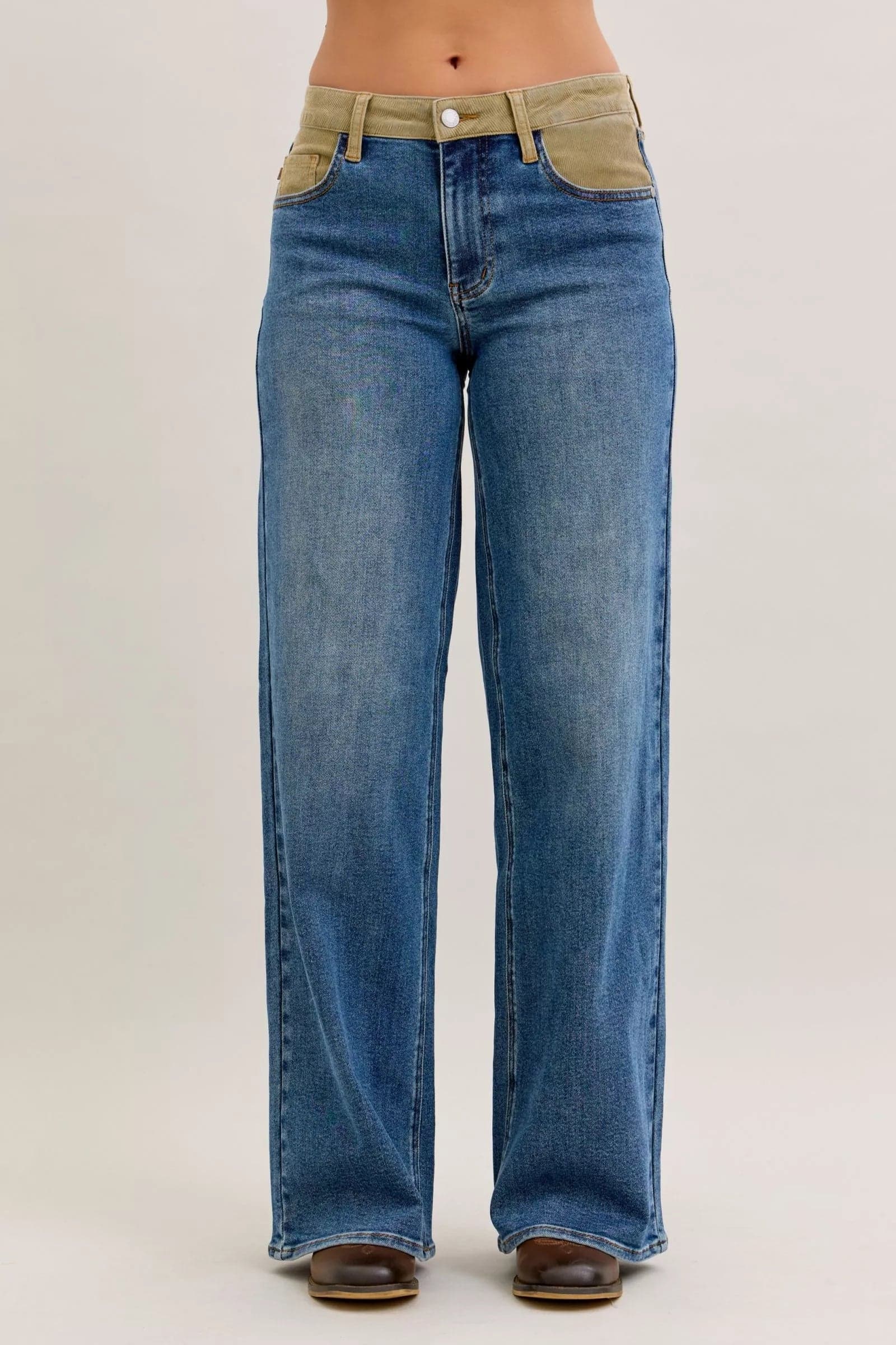 Judy Blue MR Column Straight Jeans with Corduroy Waist - MD / 9(29)