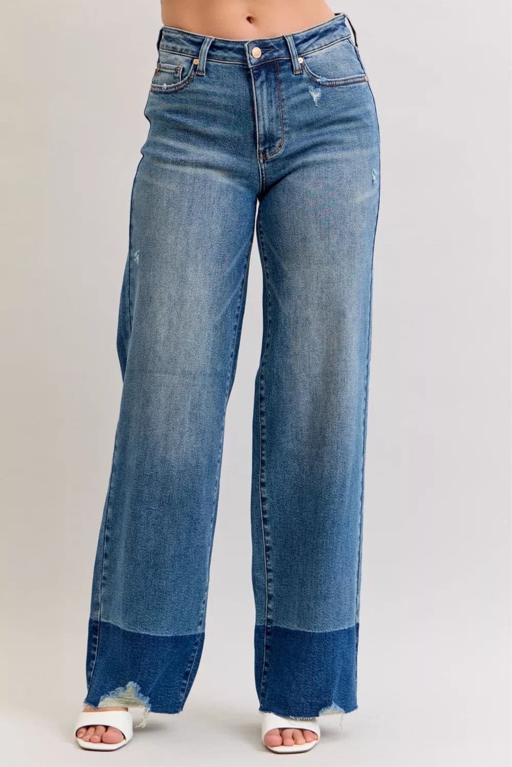 Judy Blue Raw Hem High Waist Column Straight Jeans - DK / 5(27)