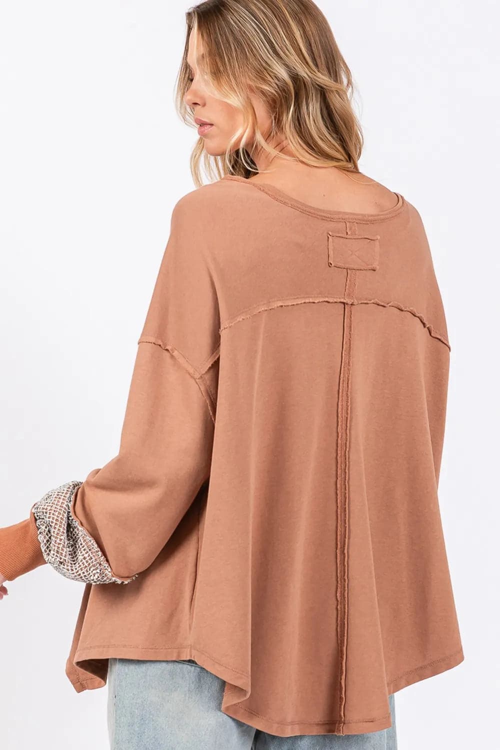 SAGE + FIG Peace Sign Mineral Wash Terry Top - Camel / M - Thumbnail 2