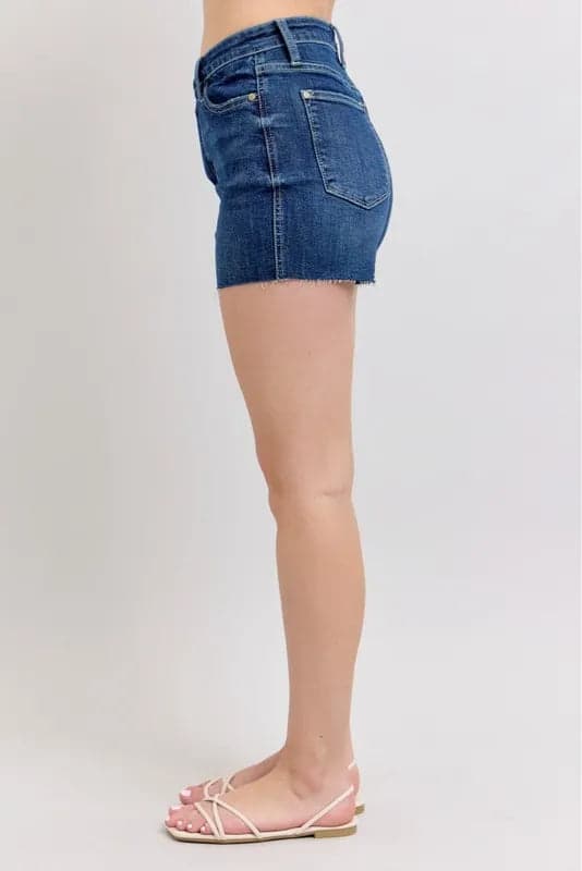 Judy Blue Full Size High Waist Criss-Cross Waistband Denim Shorts Plus Size - DK / S - Thumbnail 4