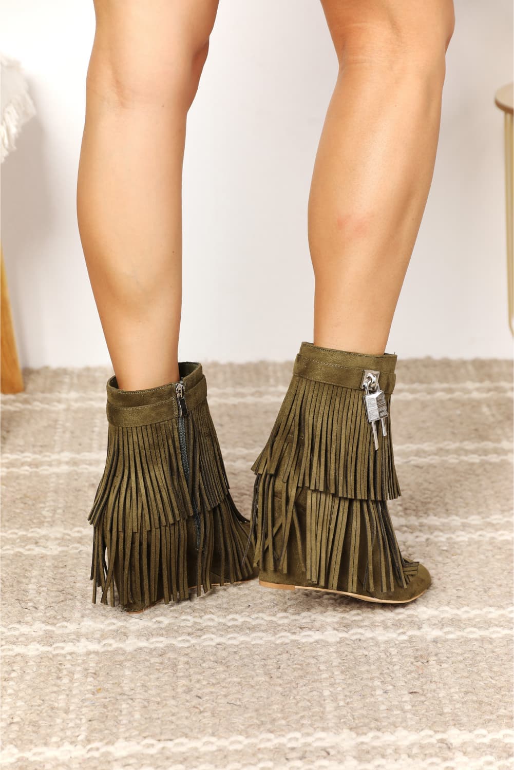 Legend Women's Tassel Wedge Heel Ankle Booties - Olive / 6.5 - Thumbnail 5