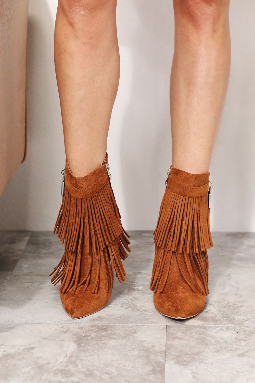 Legend Women's Tassel Wedge Heel Ankle Booties - Caramel / 6 - Thumbnail 2