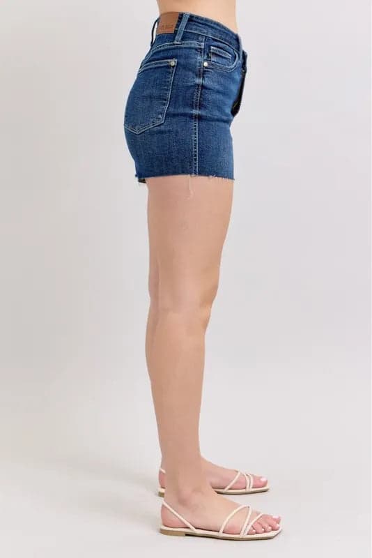 Judy Blue Full Size High Waist Criss-Cross Waistband Denim Shorts Plus Size - DK / S - Thumbnail 8