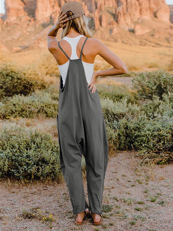 Double Take Full Size Sleeveless V-Neck Pocketed Jumpsuit - Orange / 3XL - Thumbnail 2