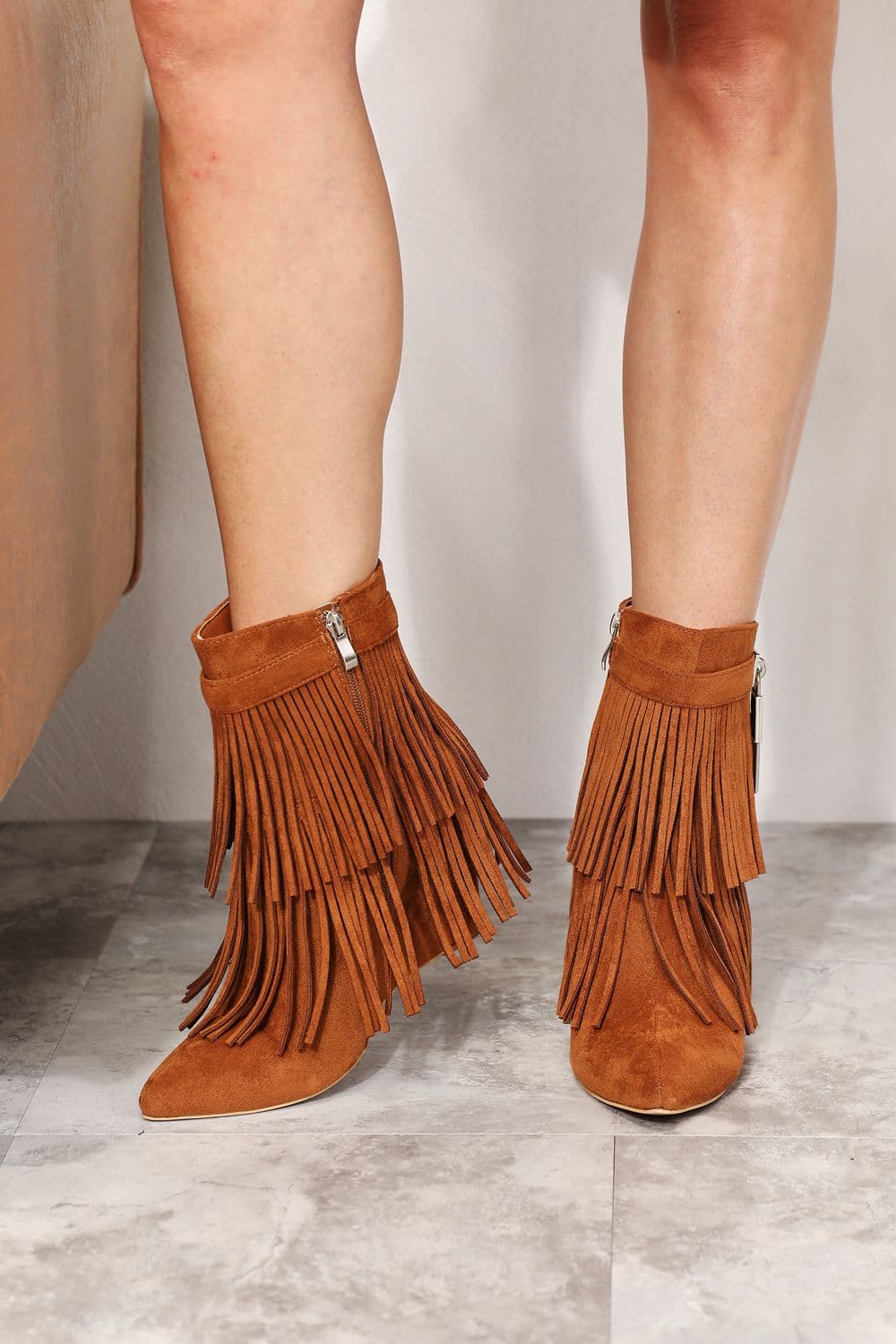 Legend Women's Tassel Wedge Heel Ankle Booties - Caramel / 6