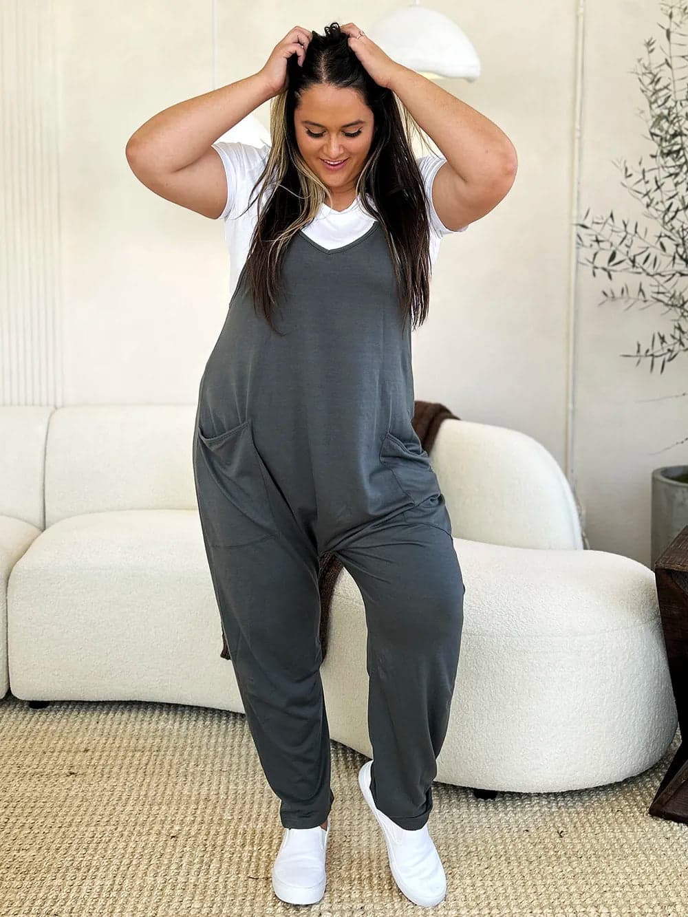 Double Take Full Size Sleeveless V-Neck Pocketed Jumpsuit - Orange / 3XL - Thumbnail 5