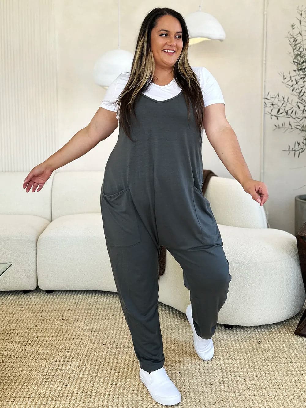 Double Take Full Size Sleeveless V-Neck Pocketed Jumpsuit - Orange / 3XL - Thumbnail 6