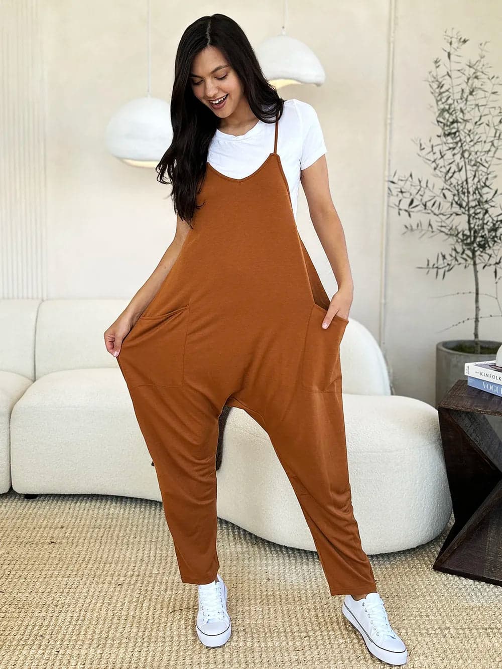 Double Take Full Size Sleeveless V-Neck Pocketed Jumpsuit - Orange / 3XL - Thumbnail 11