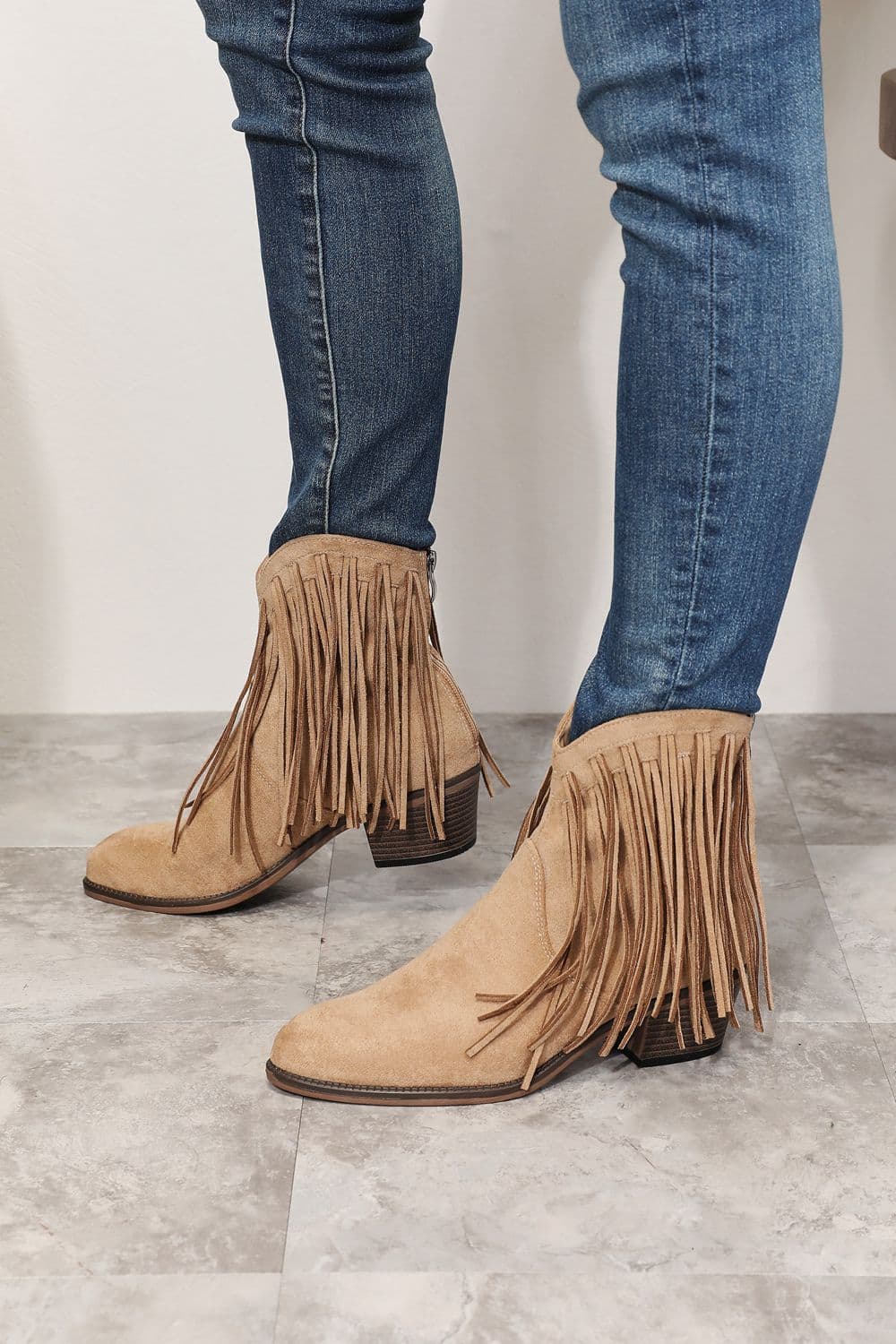 Legend Women's Fringe Cowboy Western Ankle Boots - Khaki / 7 - Thumbnail 4