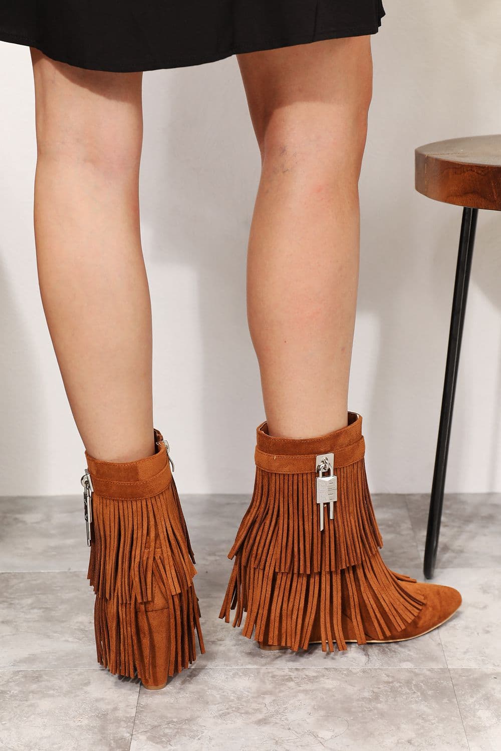 Legend Women's Tassel Wedge Heel Ankle Booties - Caramel / 6 - Thumbnail 5
