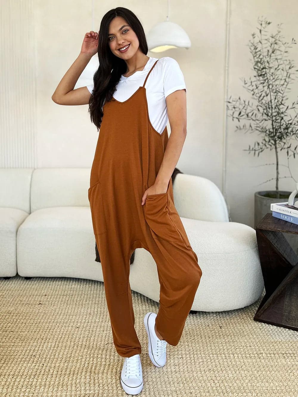 Double Take Full Size Sleeveless V-Neck Pocketed Jumpsuit - Orange / 3XL - Thumbnail 16