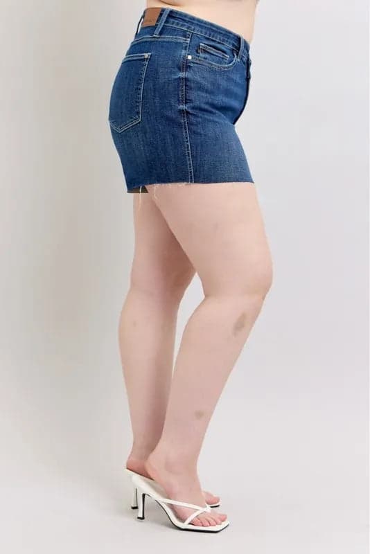 Judy Blue Full Size High Waist Criss-Cross Waistband Denim Shorts Plus Size - DK / S - Thumbnail 14