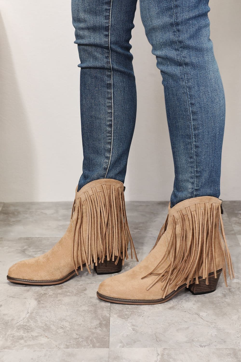 Legend Women's Fringe Cowboy Western Ankle Boots - Khaki / 7 - Thumbnail 2