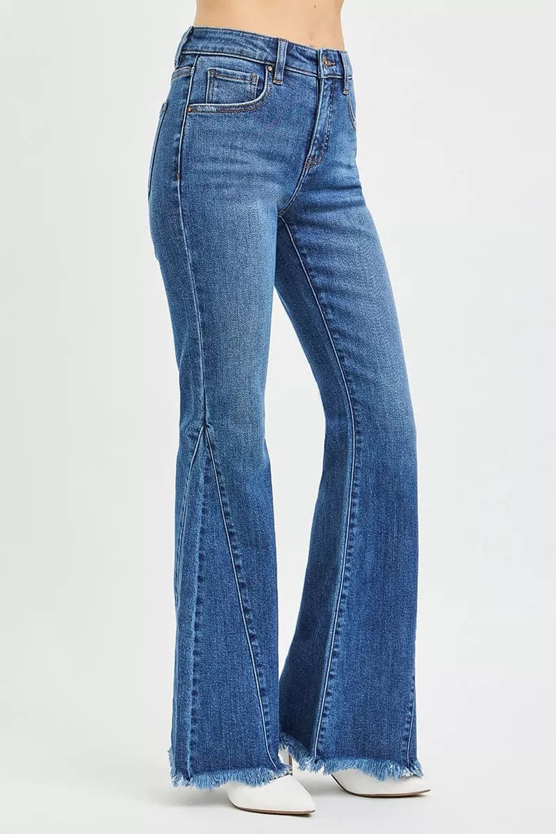 RISEN Mid Rise Flare Side Seam Detailing Jeans - DARK / 0 - Thumbnail 4