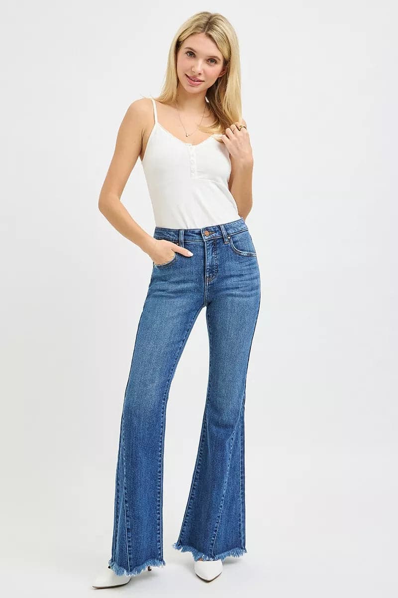 RISEN Mid Rise Flare Side Seam Detailing Jeans - DARK / 1 - Thumbnail 6