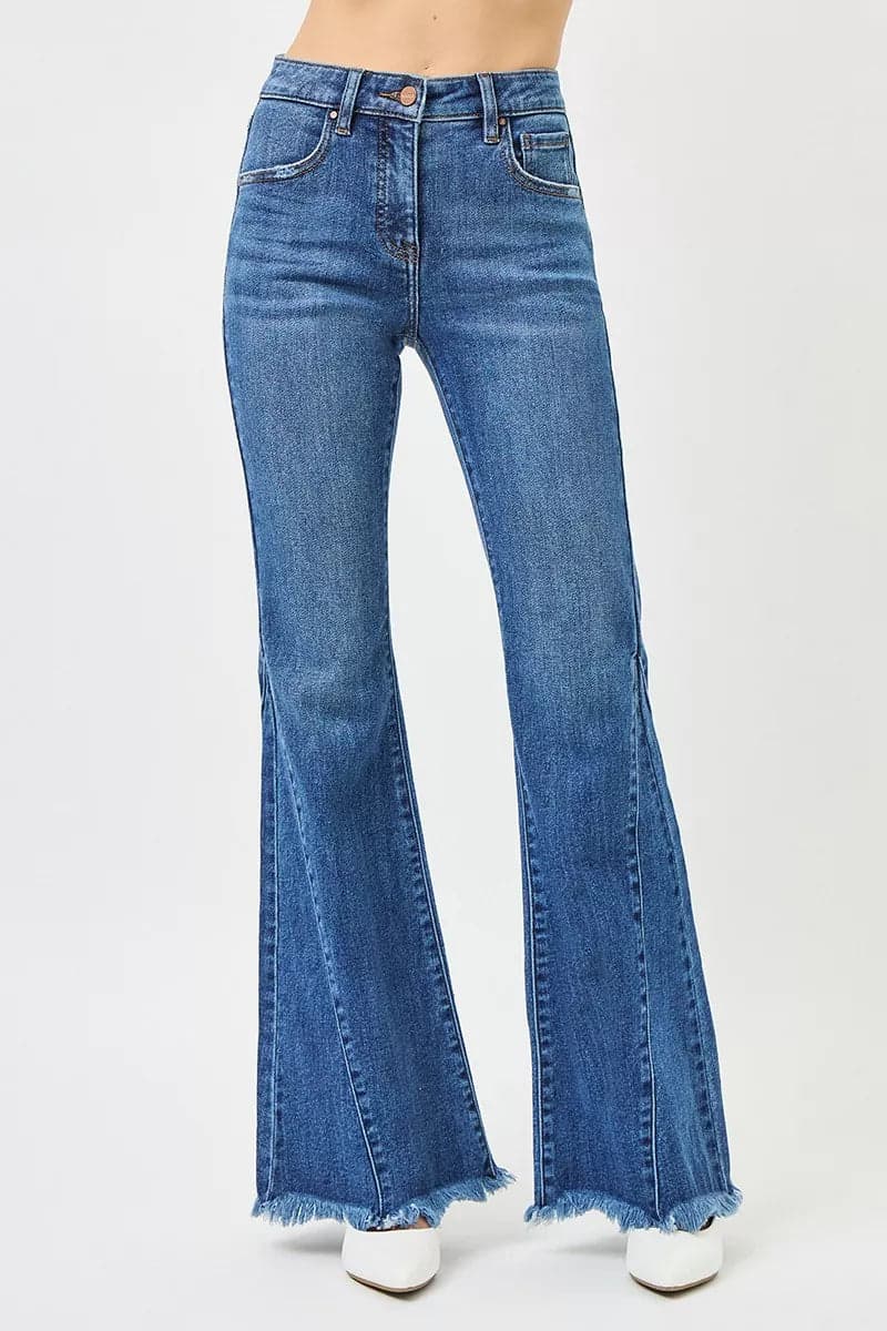 RISEN Mid Rise Flare Side Seam Detailing Jeans - DARK / 5 - Thumbnail 2