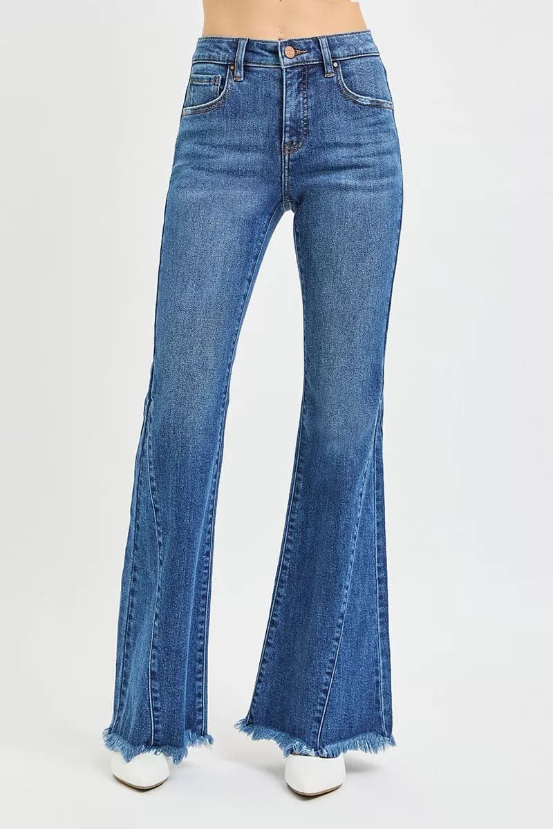 RISEN Mid Rise Flare Side Seam Detailing Jeans - DARK / 3 - Thumbnail 3