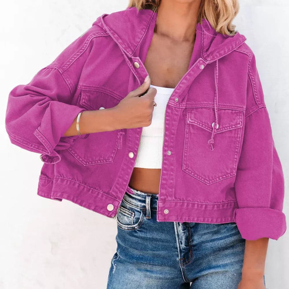 Hooded Dropped Shoulder Denim Jacket - Royal Blue / M - Thumbnail 4