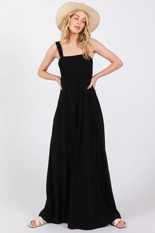 SAGE+FIG Smocked Flowy Wide Leg Jumpsuit - BLACK / S - Thumbnail 8