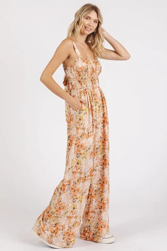 Mittoshop Flower Print Gathered Bust Sleeveless Jumpsuit - Ginger / S - Thumbnail 4
