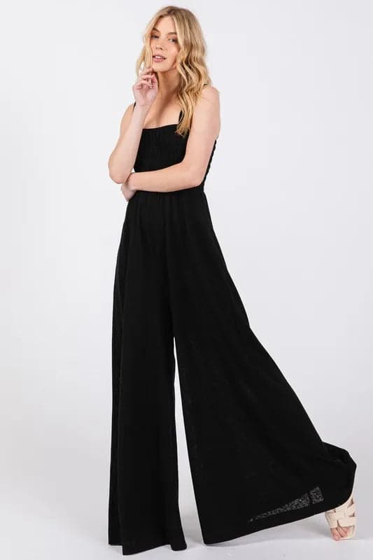 SAGE+FIG Smocked Flowy Wide Leg Jumpsuit - BLACK / S - Thumbnail 4