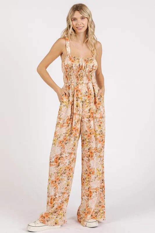 Mittoshop Flower Print Gathered Bust Sleeveless Jumpsuit - Ginger / S - Thumbnail 3