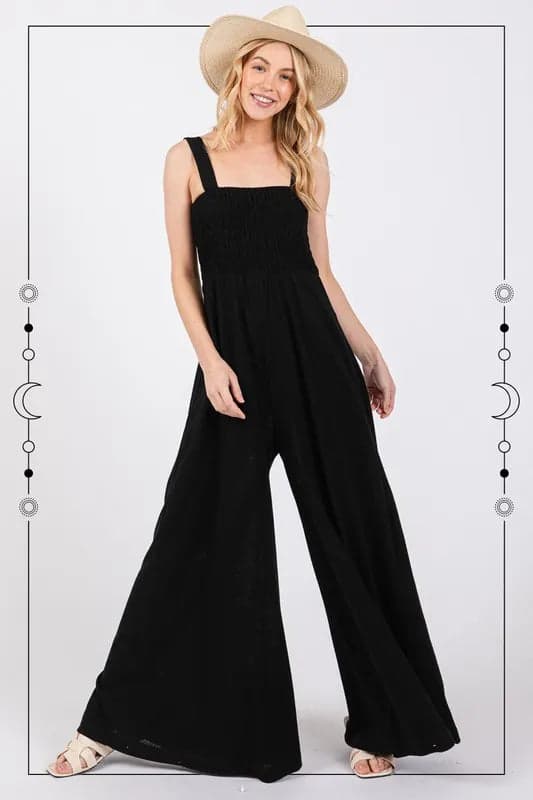 SAGE+FIG Smocked Flowy Wide Leg Jumpsuit - BLACK / S - Thumbnail 9